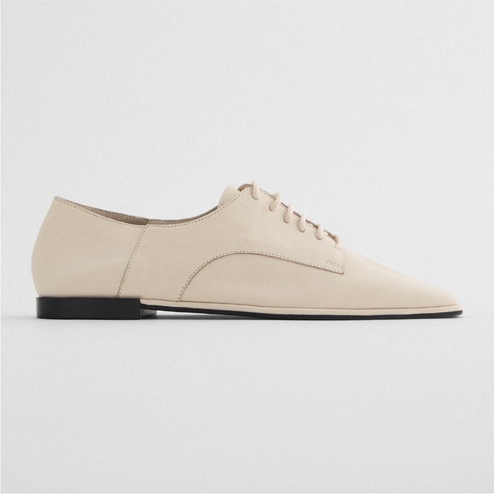 Zara Elegant Cream Women's Leather Lace Up Square Toe Oxford Shoes 39 (US 8) - Picture 2 of 6